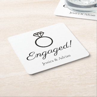 Diamond Ring Graphic Engaged Square Paper Coaster