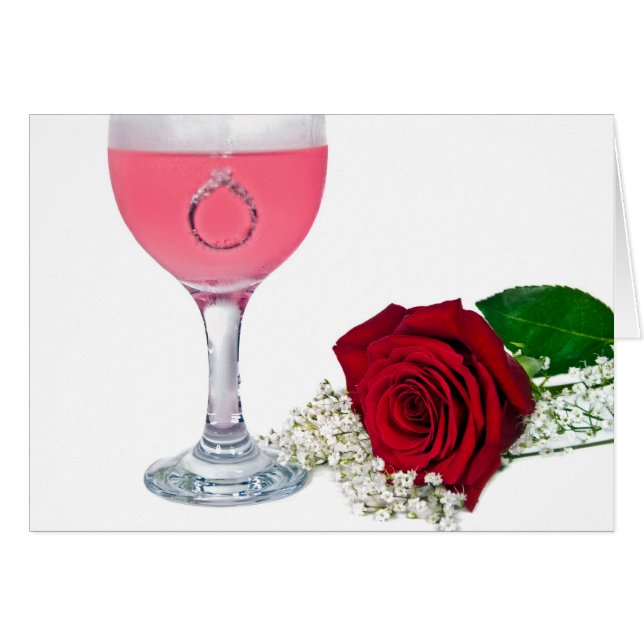 diamond ring in drink with rose (Front Horizontal)