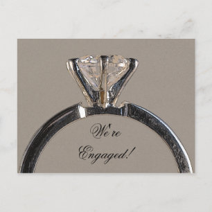 Diamond Ring on Grey Engagement Announcement Postcard