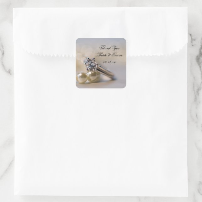 Diamond Ring Pearls Wedding Thank You Favour Tag (Bag)