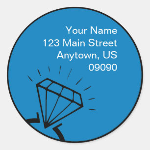 Diamond Ring Silhouette Address Label (Blue)