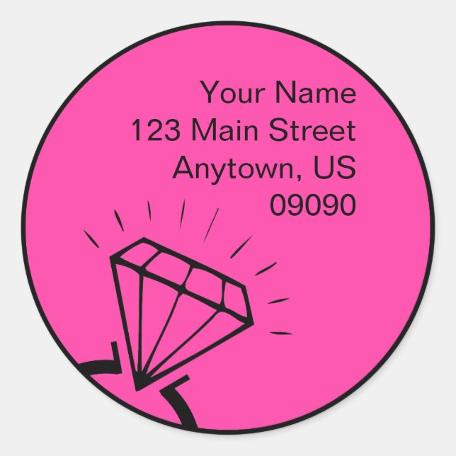 Diamond Ring Silhouette Address Label (Pink) (Front)