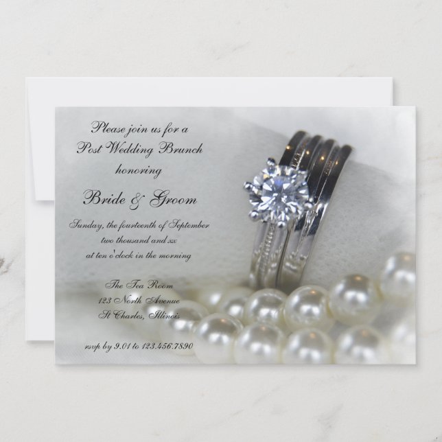 Diamond Rings and White Pearls Post Wedding Brunch Invitation (Front)