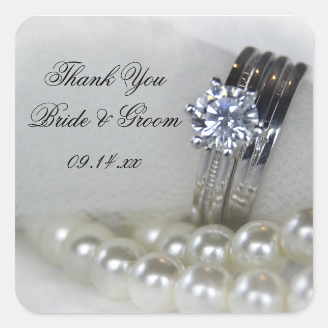 Diamond Rings Pearls Wedding Thank You Favour Tag (Front)