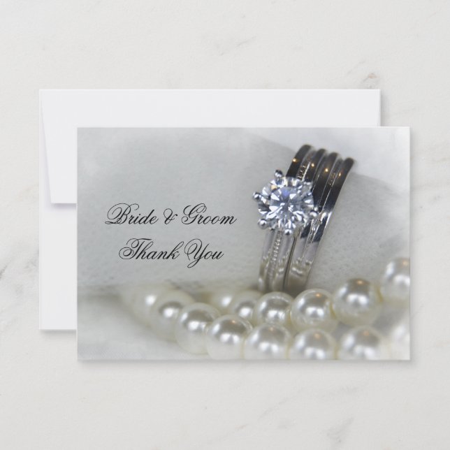 Diamond Rings Pearls Wedding Thank You Flat Notes (Front)
