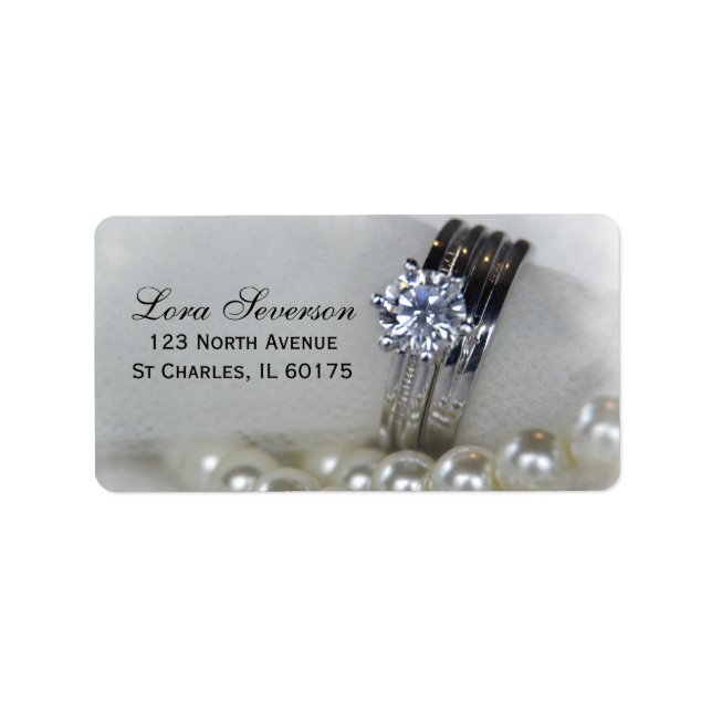 Diamond Rings White Pearls Wedding Return Address Label (Front)