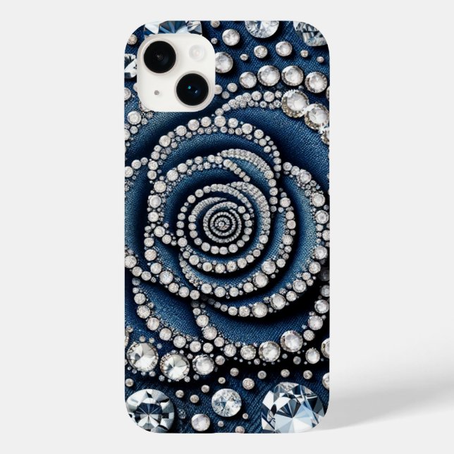Diamond Rose & Denim Glam Bling Case-Mate iPhone Case (Back)