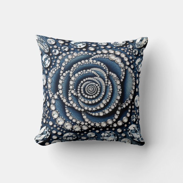 Diamond Rose & Denim Glam Bling Jewels Cushion (Front)