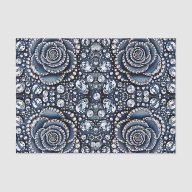 Diamond Rose & Denim Glam Bling Jewels Tissue Paper (Front)