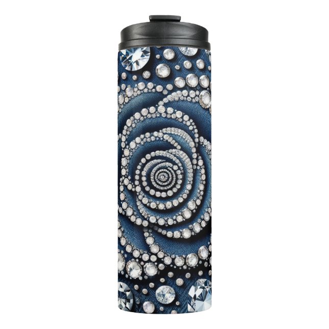 Diamond Rose & Denim Glam Bling Thermal Tumbler (Front)