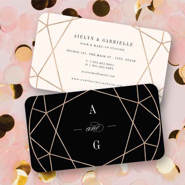 Diamond Rose Gold Gemstone Geometric Stylish Chic Business Card (Double Monograms Diamond Rose Gold Gemstone Geometric Stylish Chic Business Card @ fatfatin)