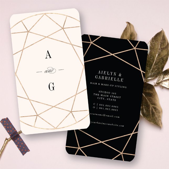 Diamond Rose Gold Gemstone Geometric Stylish Chic Business Card (Double Monograms Diamond Rose Gold Gemstone Geometric Stylish Chic Business Card @ fatfatin)