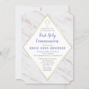 Diamond Rose Gold Marble First Holy Communion Invitation