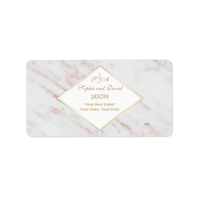 Diamond Rose Gold Marble Wedding Label (Front)