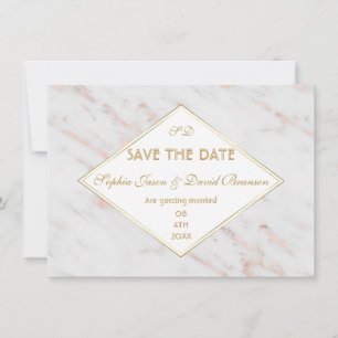 Diamond Rose Gold Marble Wedding SAVE THE DATE Invitation