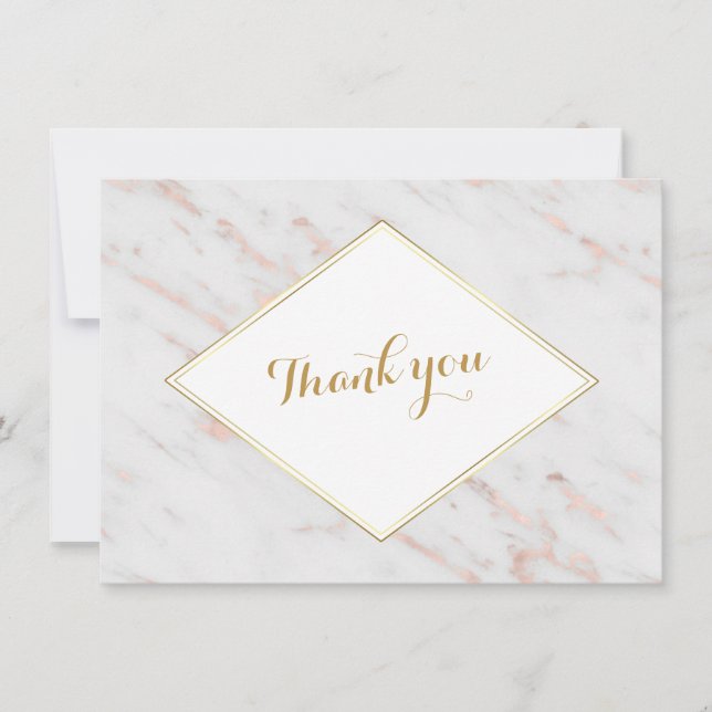 Diamond Rose Gold Marble Wedding THANK YOU Card (Front)