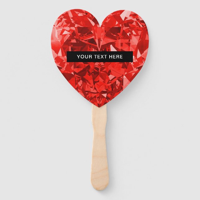 Diamond Ruby Heart Personalized Text Luxury Chic Hand Fan (Front)