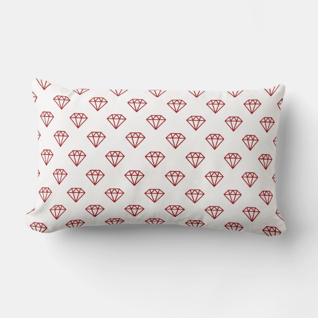 Diamond - Ruby Red on White Lumbar Cushion (Front)