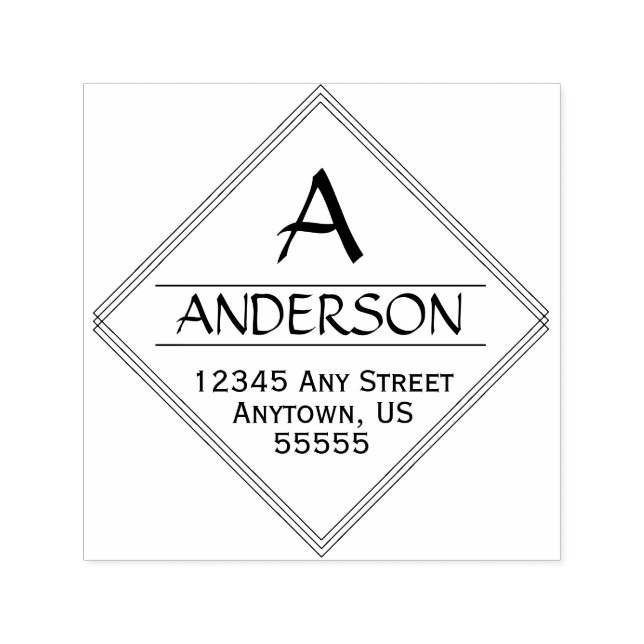 Diamond Shape Calligraphy Return Address Self-inking Stamp (Design)
