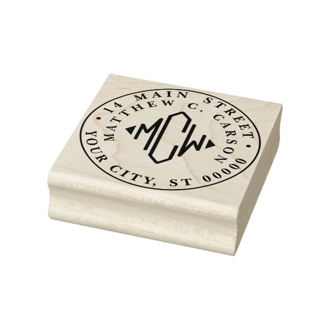 Diamond Shape Initial Monogram Return Address Rubber Stamp (Stamp)
