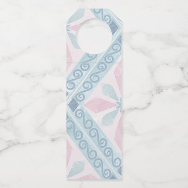 diamond shaped blue pattern bottle tag (Front)