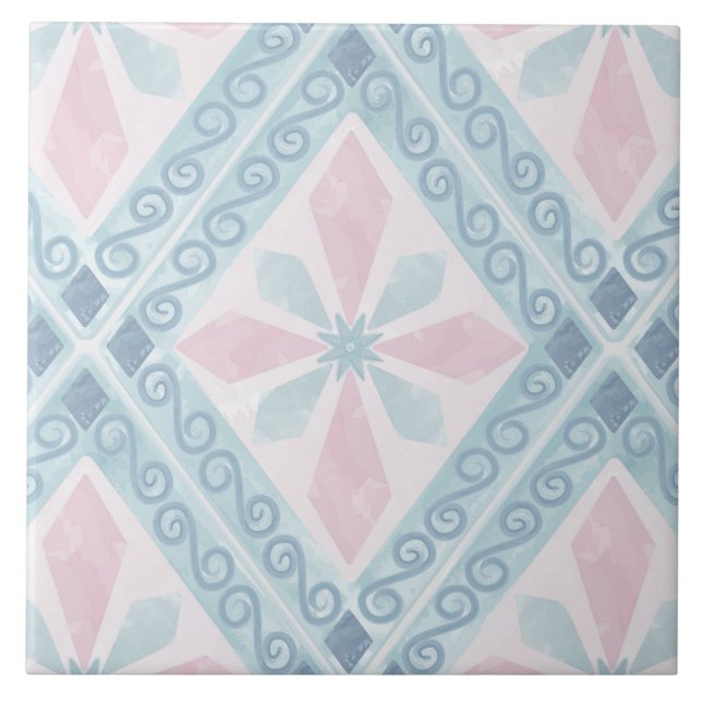 diamond shaped blue pattern ceramic tile (Front)
