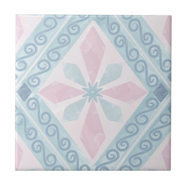 diamond shaped blue pattern ceramic tile (Front)