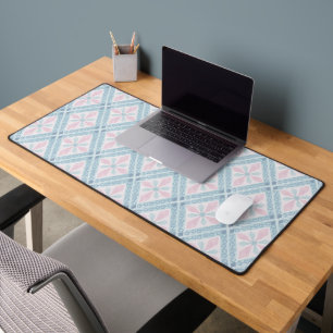 diamond shaped blue pattern desk mat