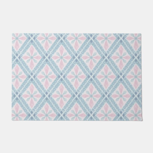 diamond shaped blue pattern doormat (Front)