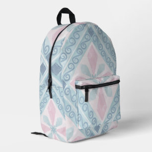 diamond shaped blue pattern printed backpack
