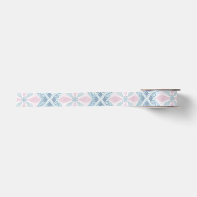 diamond shaped blue pattern satin ribbon (Front)