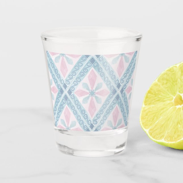 diamond shaped blue pattern shot glass (Front)