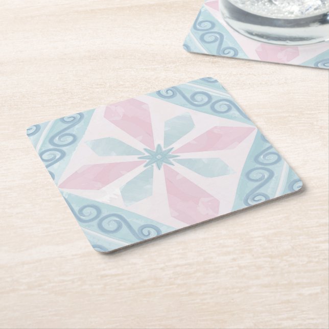 diamond shaped blue pattern square paper coaster (Angled)