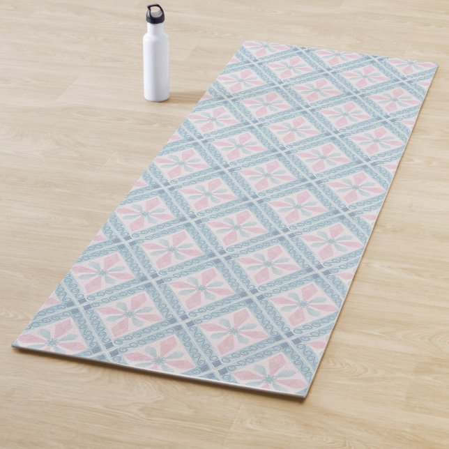 diamond shaped blue pattern yoga mat (In Situ)