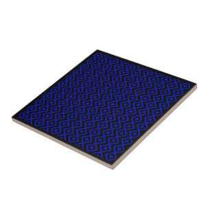 Diamond Shaped Harlequin Pattern Black And Blue Ceramic Tile
