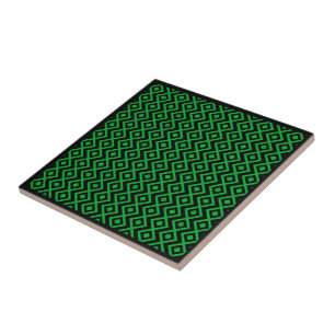 Diamond Shaped Harlequin Pattern Black And Green Ceramic Tile