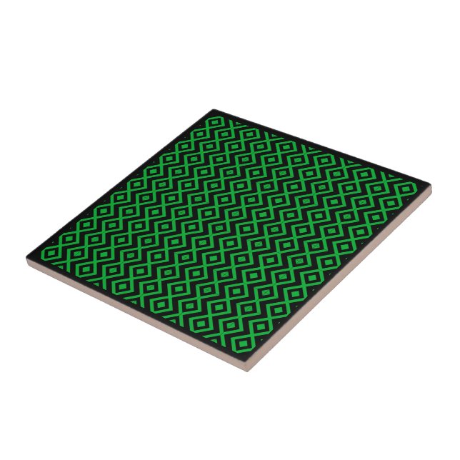 Diamond Shaped Harlequin Pattern Black And Green Ceramic Tile (Side)