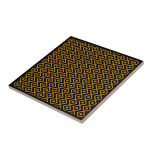 Diamond Shaped Harlequin Pattern Black And Orange Ceramic Tile
