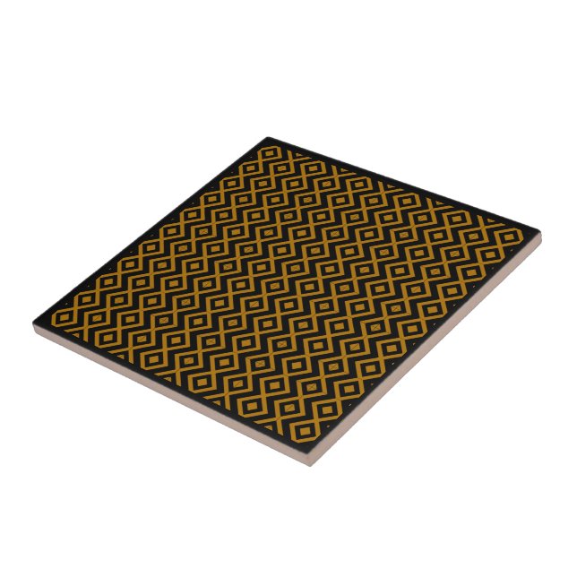 Diamond Shaped Harlequin Pattern Black And Orange  Ceramic Tile (Side)