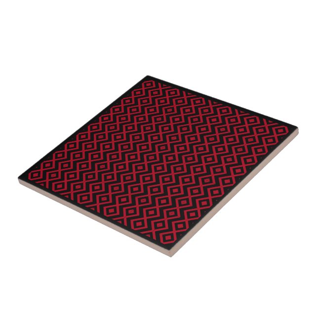 Diamond Shaped Harlequin Pattern Black And Red Ceramic Tile (Side)