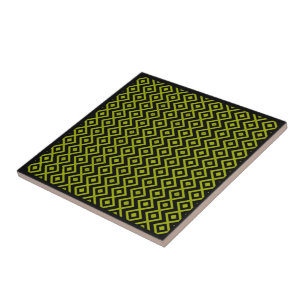 Diamond Shaped Harlequin Pattern Black And Yellow  Ceramic Tile