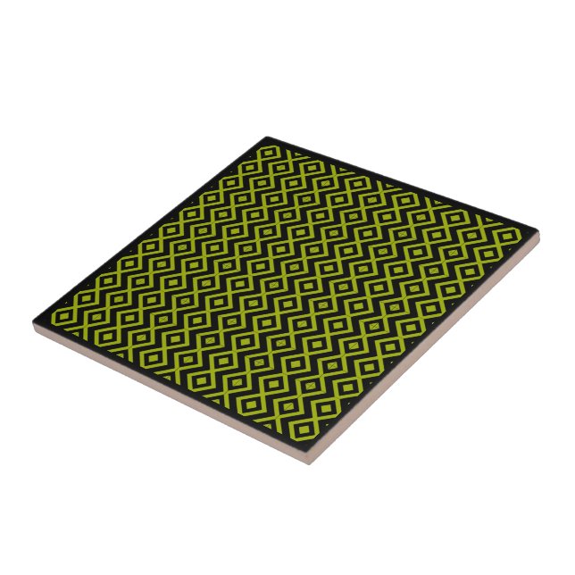 Diamond Shaped Harlequin Pattern Black And Yellow  Ceramic Tile (Side)