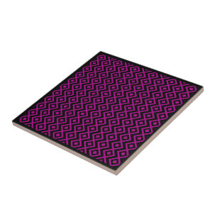 Diamond Shaped Harlequin Pattern Black Hot Pink Ceramic Tile