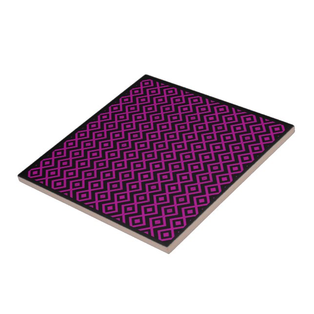 Diamond Shaped Harlequin Pattern Black Hot Pink    Ceramic Tile (Side)