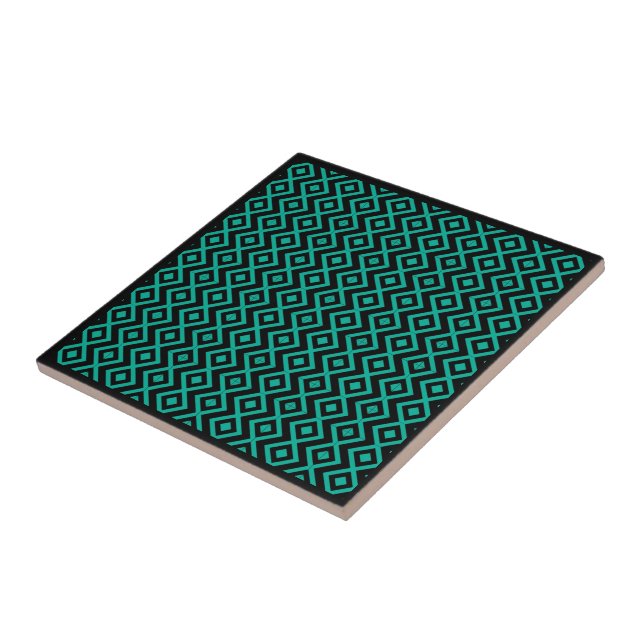 Diamond Shaped Harlequin Pattern Black Turquoise   Ceramic Tile (Side)