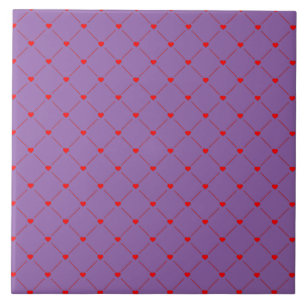 Diamond Shaped Red Heart & Line Art Ceramic Tile