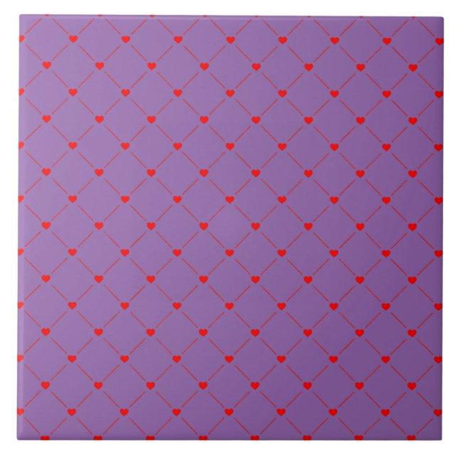 Diamond Shaped Red Heart & Line Art Ceramic Tile (Front)