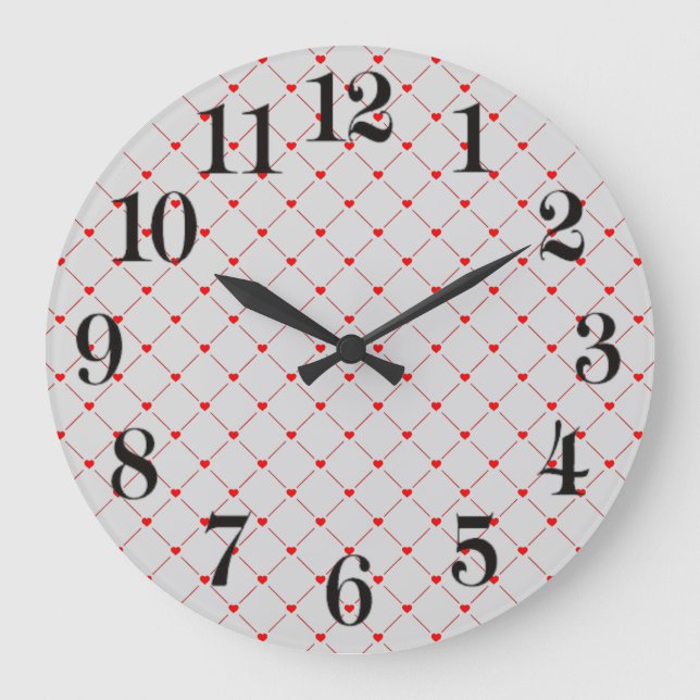Diamond Shaped Red Heart & Line Art Large Clock (Front)