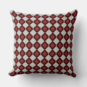 Diamond Shapes in Barn Red and Black Lines Cushion