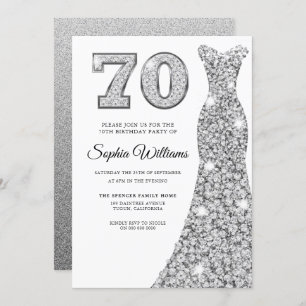 Diamond Silver Dress Womans 70th Birthday Party Invitation